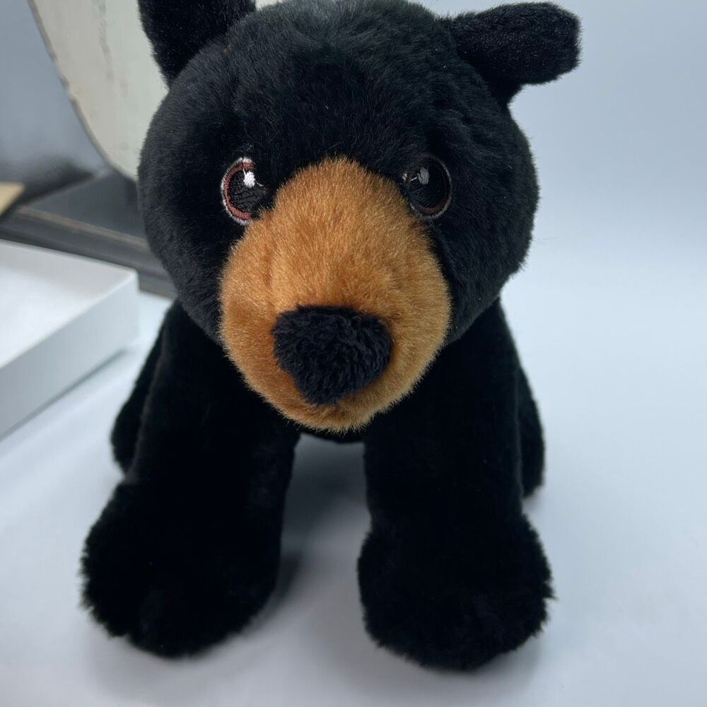 Eco Nation plush by Aurora black bear embroidered eyes